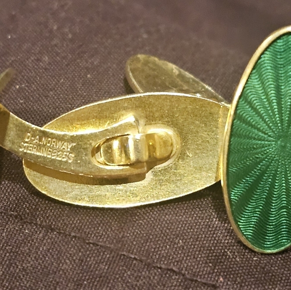 D.A. NORWAY Sterling & Green Enamel Cuff Links